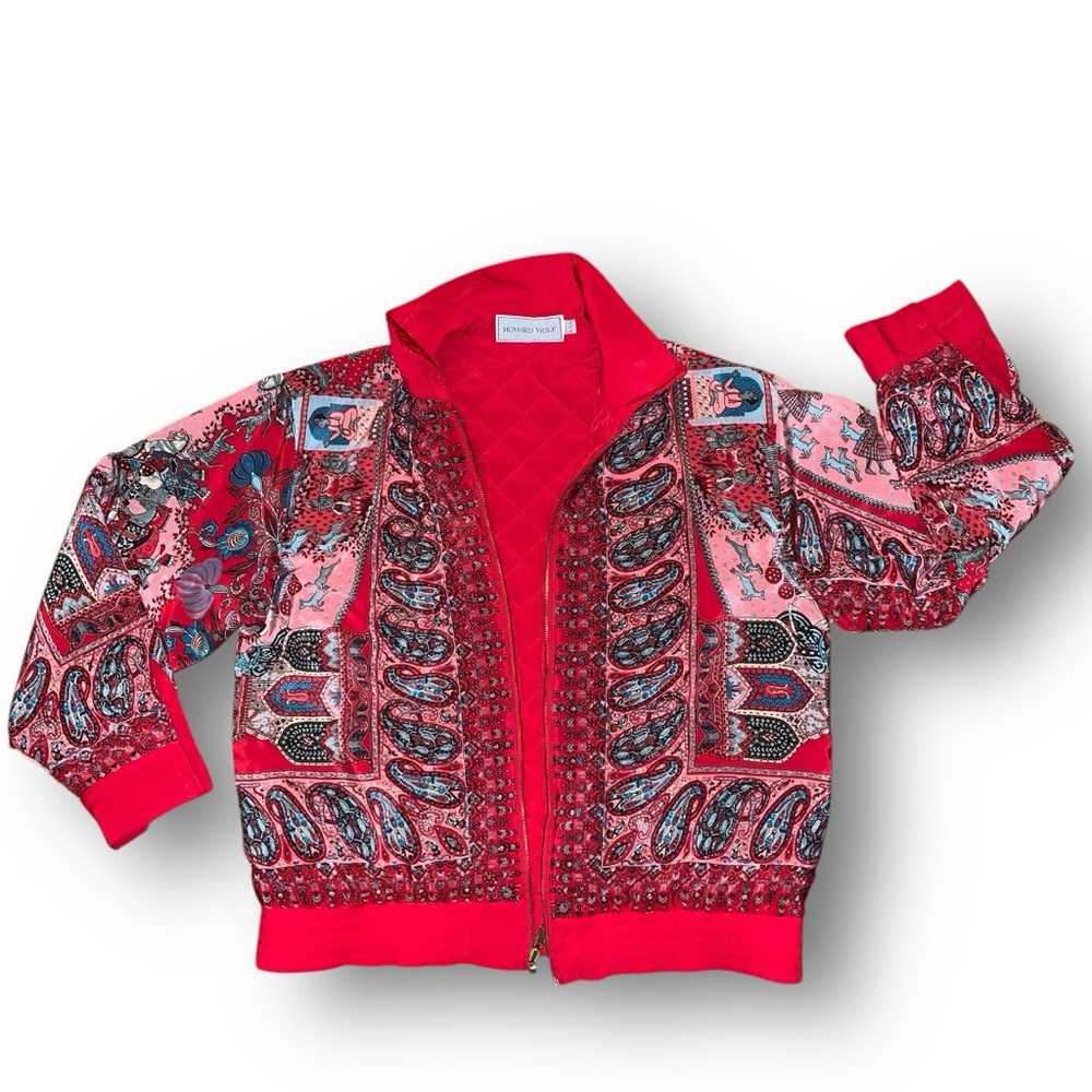 Vintage Vibrant Artsy Reversible Bomber Jacket Quilted - Picture 5 of 15